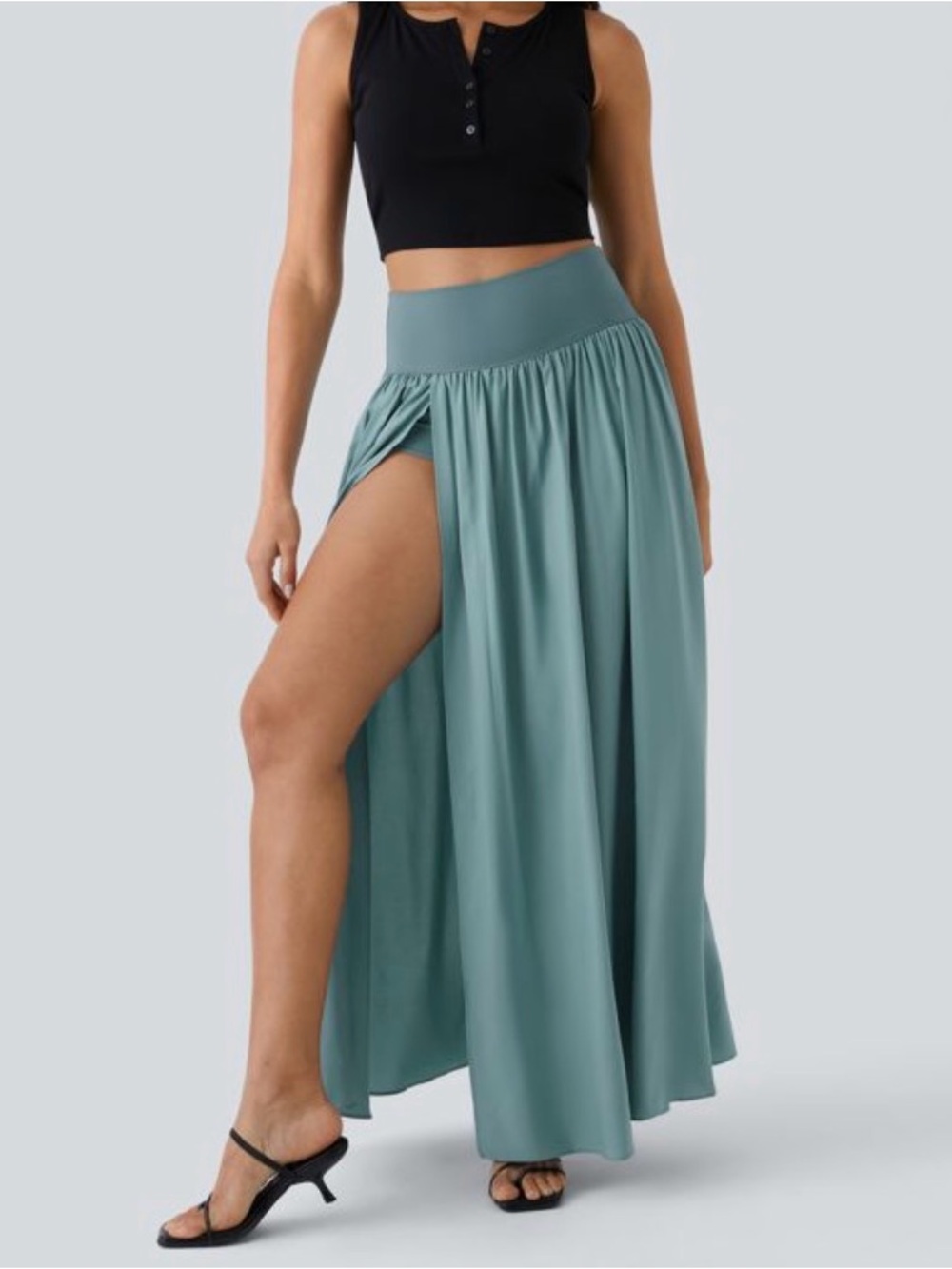 HALARA Teal High-Slit Maxi Skirt